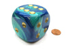 Gemini 50mm Huge Large D6 Chessex Dice, 1 Piece - Blue-Teal with Gold Pips
