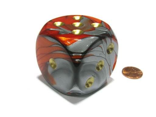 Gemini 50mm Huge Large D6 Chessex Dice, 1 Piece - Orange-Steel with Gold Pips