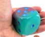 Luminary Gemini 50mm Huge Large D6 Dice, 1 Piece - Gel Green-Pink with Blue Pips