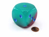 Luminary Gemini 50mm Huge Large D6 Dice, 1 Piece - Gel Green-Pink with Blue Pips
