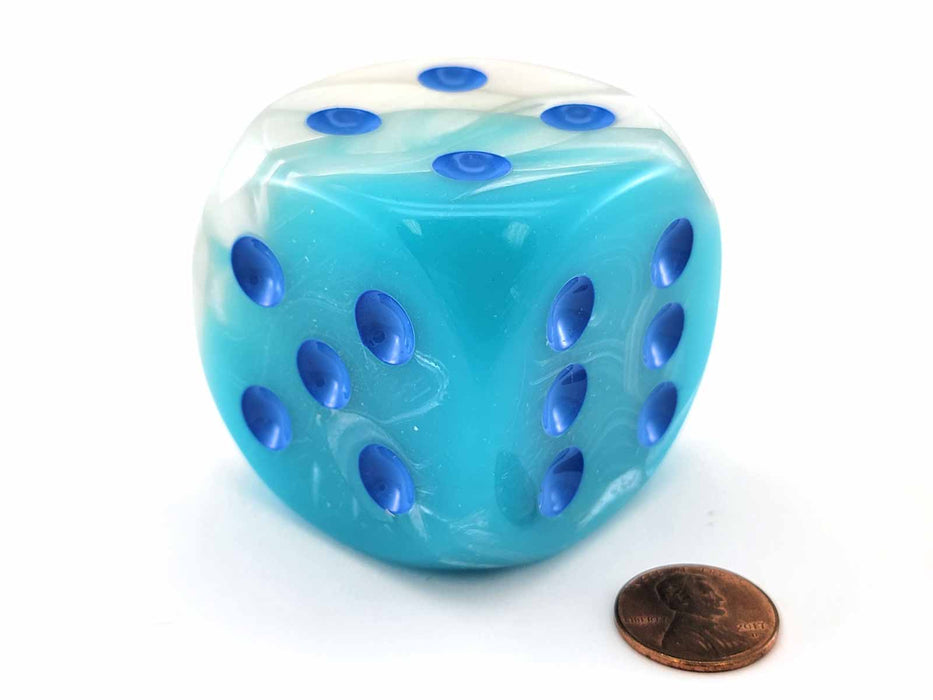 Luminary Gemini 50mm Large D6 Dice, 1 Piece - Pearl Turquoise-White with Blue