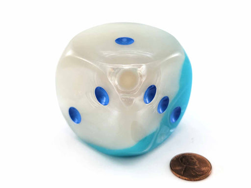 Luminary Gemini 50mm Large D6 Dice, 1 Piece - Pearl Turquoise-White with Blue