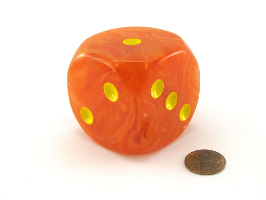 Ghostly Glow 50mm Huge Large D6 Chessex Dice, 1 Piece - Orange with Yellow Pips