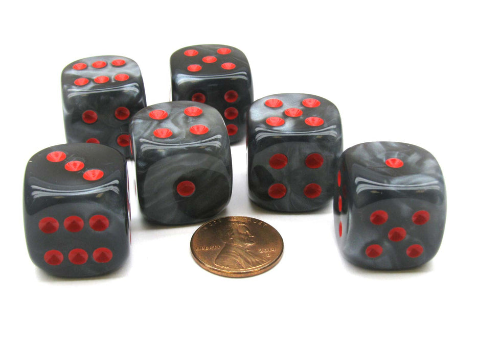 Velvet 20mm Big D6 Chessex Dice, 6 Pieces - Black with Red Pips