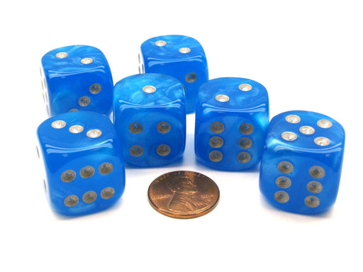 Velvet 20mm Big D6 Chessex Dice, 6 Pieces - Bright Blue with Silver Pips