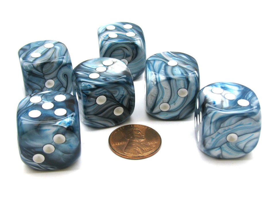 Lustrous 20mm Big D6 Chessex Dice, 6 Pieces - Slate with White Pips