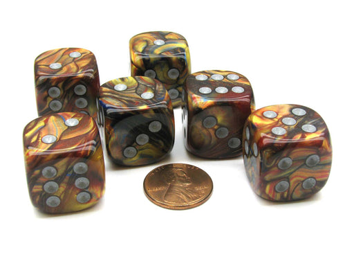 Lustrous 20mm Big D6 Chessex Dice, 6 Pieces - Gold with Silver Pips