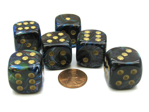 Lustrous 20mm Big D6 Chessex Dice, 6 Pieces - Shadow with Gold Pips
