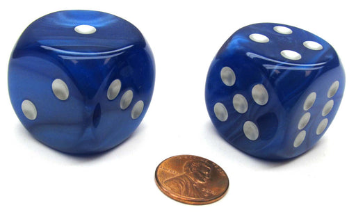 Velvet 30mm Large D6 Chessex Dice, 2 Pieces - Blue with Silver Pips