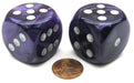 Velvet 30mm Large D6 Chessex Dice, 2 Pieces - Purple with Silver Numbers