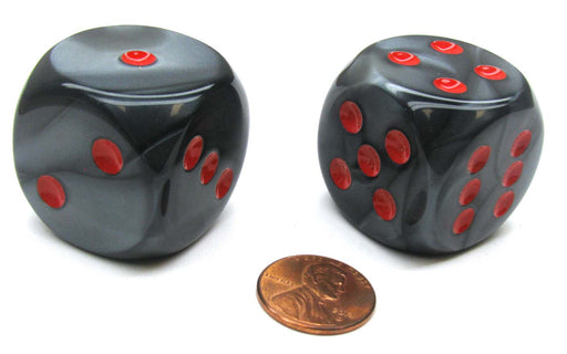 Velvet 30mm Large D6 Chessex Dice, 2 Pieces - Black with Red Pips