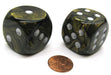 Leaf 30mm Large D6 Chessex Dice, 2 Pieces - Black Gold with Silver Pips