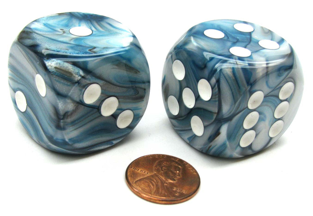 Lustrous 30mm Large D6 Chessex Dice, 2 Pieces - Slate with White Pips
