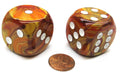 Lustrous 30mm Large D6 Chessex Dice, 2 Pieces - Bronze with White Pips