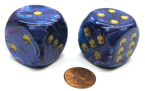Lustrous 30mm Large D6 Chessex Dice, 2 Pieces - Purple with Gold Pips