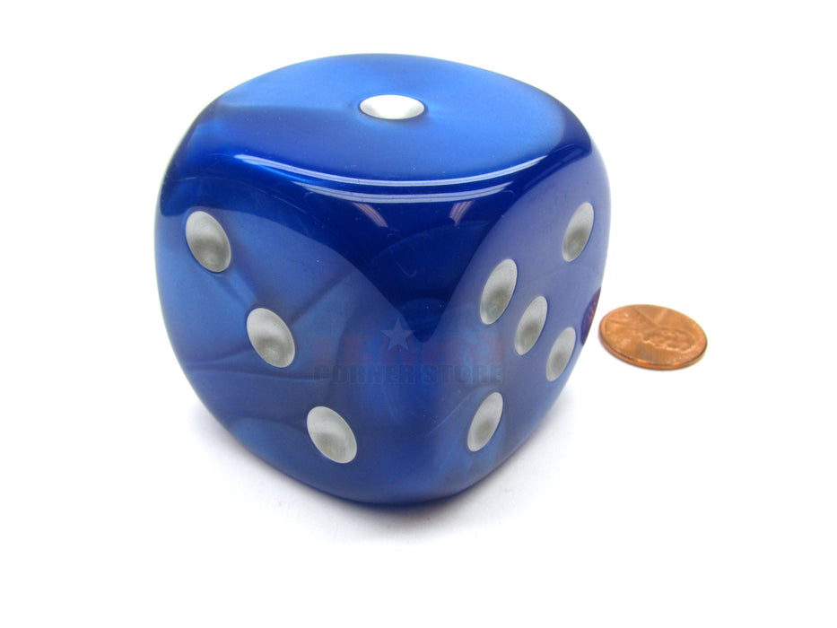 Velvet 50mm Huge Large D6 Chessex Dice, 1 Piece - Blue with Silver Pips