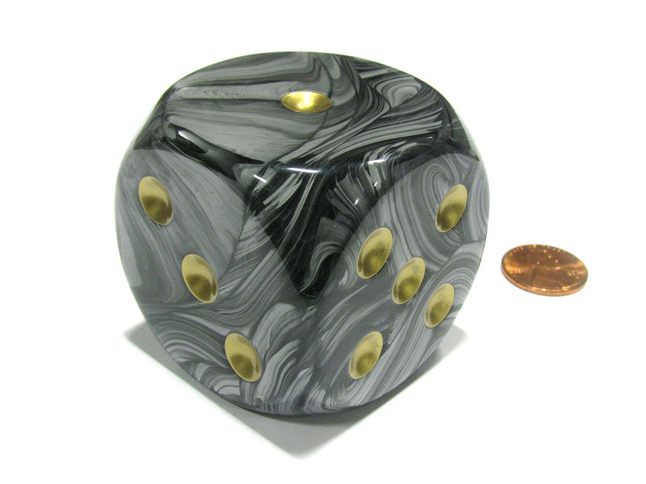 Leaf 50mm Huge Large D6 Chessex Dice, 1 Piece - Steel with Gold Pips