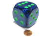 Lustrous 50mm Huge Large D6 Chessex Dice, 1 Piece - Dark Blue with Green Pips