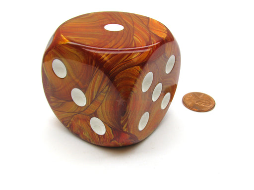 Lustrous 50mm Huge Large D6 Chessex Dice, 1 Piece - Bronze with White Pips