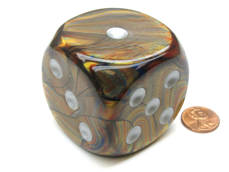 Lustrous 50mm Huge Large D6 Chessex Dice, 1 Piece - Gold with Silver Pips