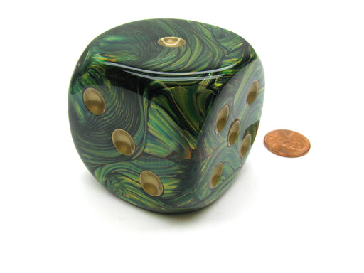 Lustrous 50mm Huge Large D6 Chessex Dice, 1 Piece - Green with Gold Pips
