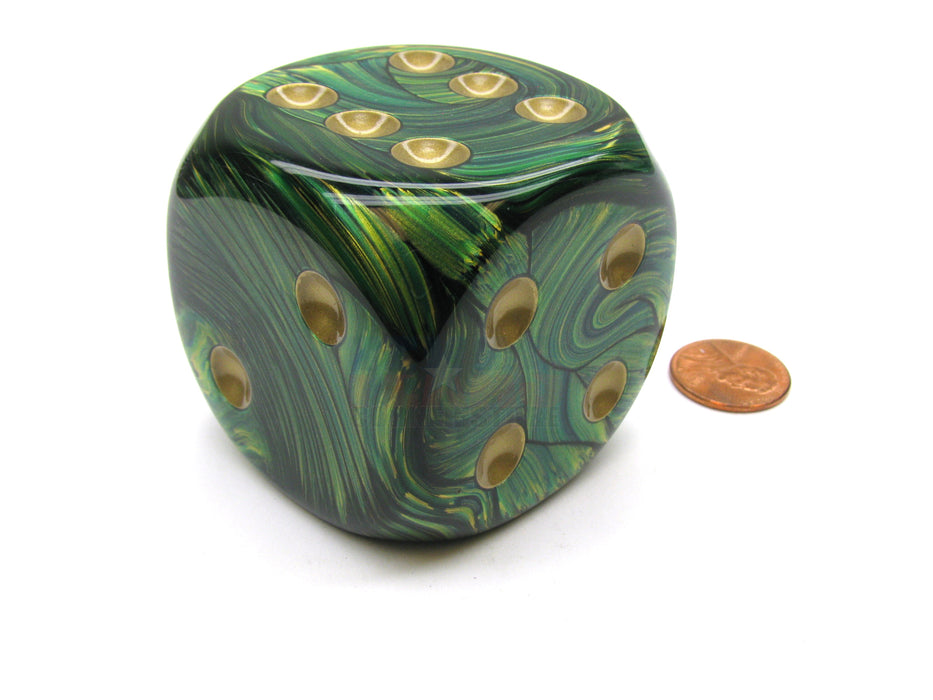 Lustrous 50mm Huge Large D6 Chessex Dice, 1 Piece - Green with Gold Pips