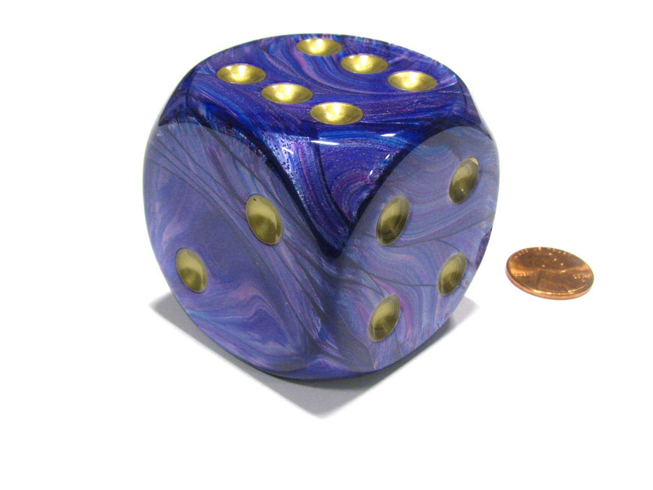 Lustrous 50mm Huge Large D6 Chessex Dice, 1 Piece - Purple with Gold Pips