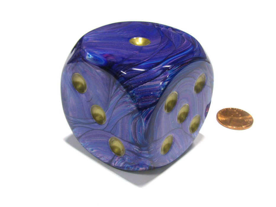 Lustrous 50mm Huge Large D6 Chessex Dice, 1 Piece - Purple with Gold Pips