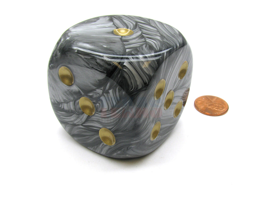 Lustrous 50mm Huge Large D6 Chessex Dice, 1 Piece - Black/Gray with Gold Pips