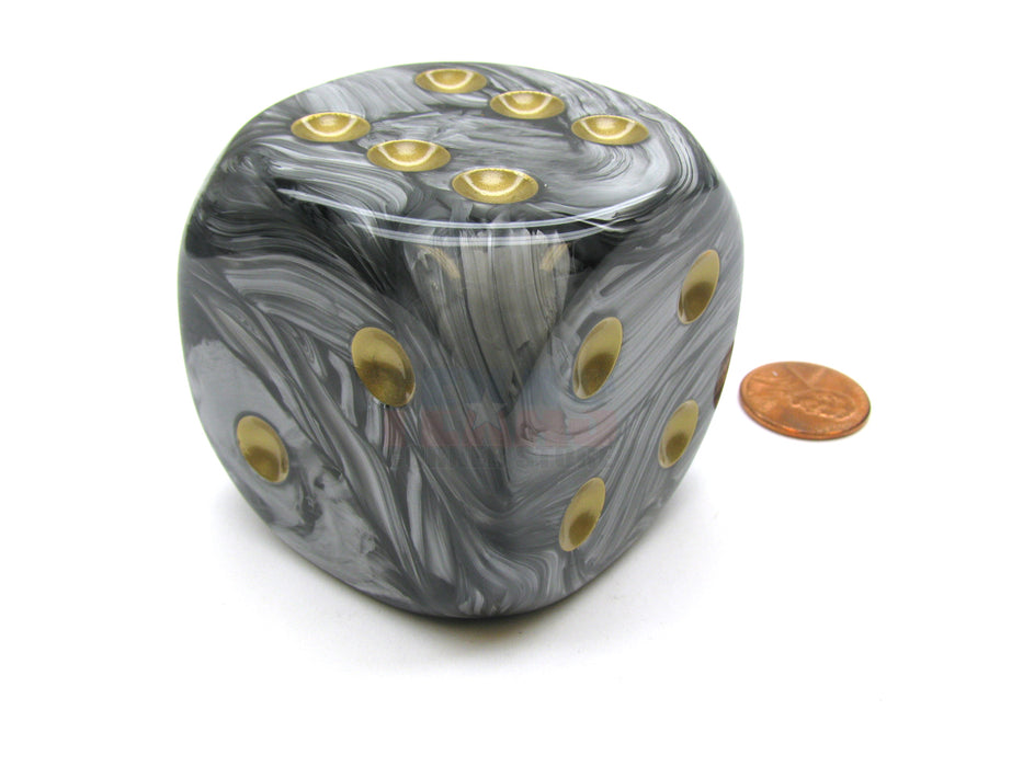 Lustrous 50mm Huge Large D6 Chessex Dice, 1 Piece - Black/Gray with Gold Pips