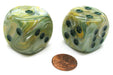 Marble 30mm Large D6 Chessex Dice, 2 Pieces - Green with Green Pips