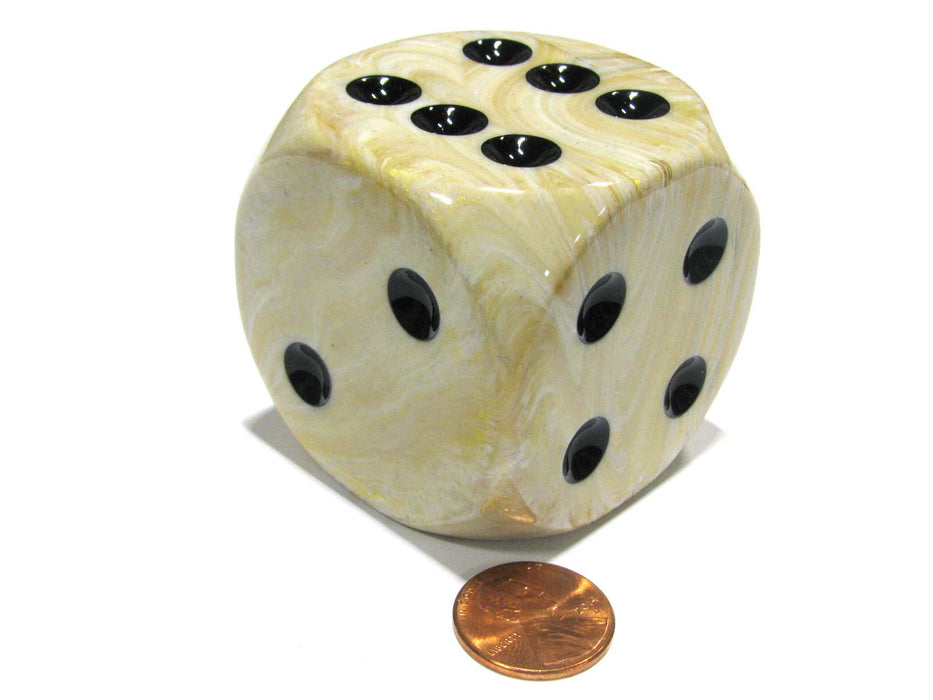 Marble 50mm Huge Large D6 Chessex Dice, 1 Piece - Ivory with Black Pips