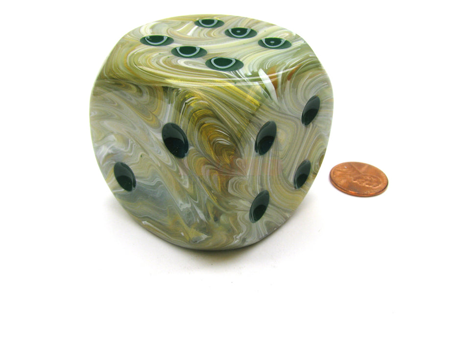 Marble 50mm Huge Large D6 Chessex Dice, 1 Piece - Green with Dark Green Pips
