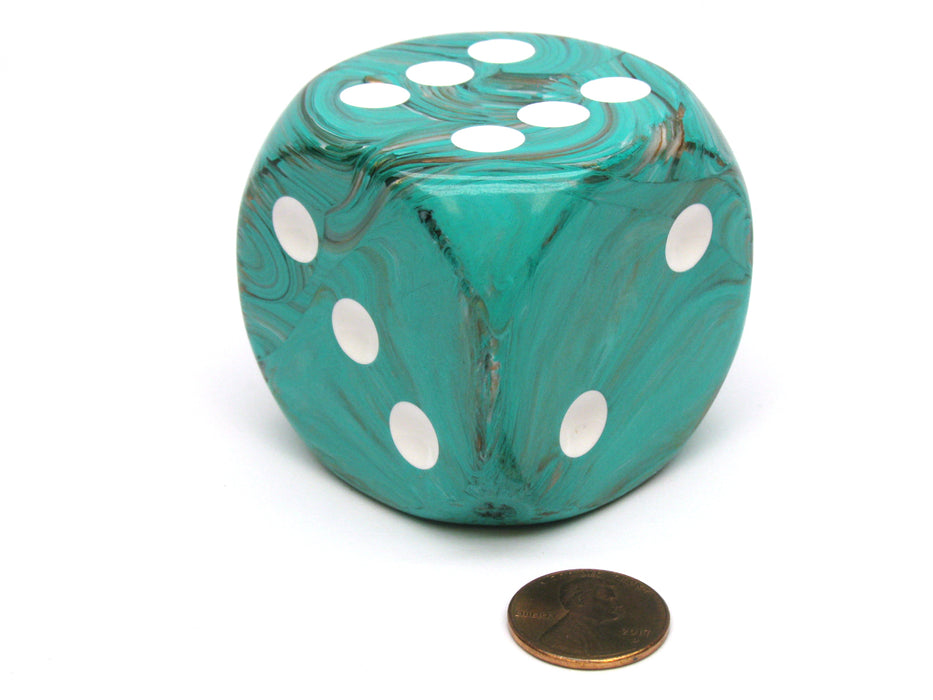 Marble 50mm Huge Large D6 Chessex Dice, 1 Piece - Oxi-Copper with White Pips