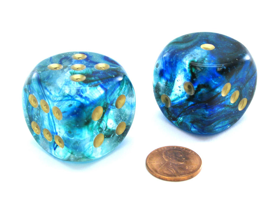 Nebula 30mm Large D6 Dice, 2 Pieces - Oceanic with Gold Pips
