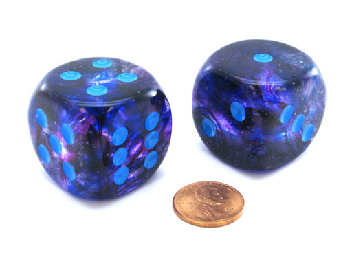 Nebula 30mm Large D6 Dice, 2 Pieces - Nocturnal with Blue Pips