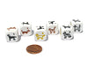 Set of 6 Dog Dice - 16mm D6 Round Edge - White with Multi-Color Etched Animals