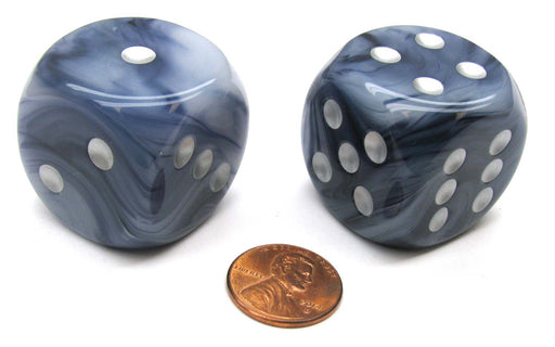 Phantom 30mm Large D6 Chessex Dice, 2 Pieces - Black with Silver Pips