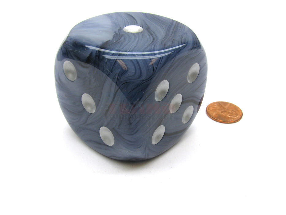 Phantom 50mm Huge Large D6 Chessex Dice, 1 Piece - Black/Blue with Silver Pips