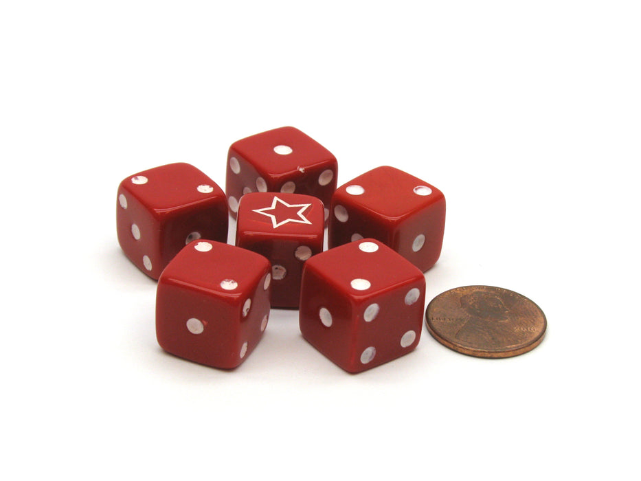 Opaque 14mm D6 Star Dice, 6 Pieces - Red with White Pips and Star