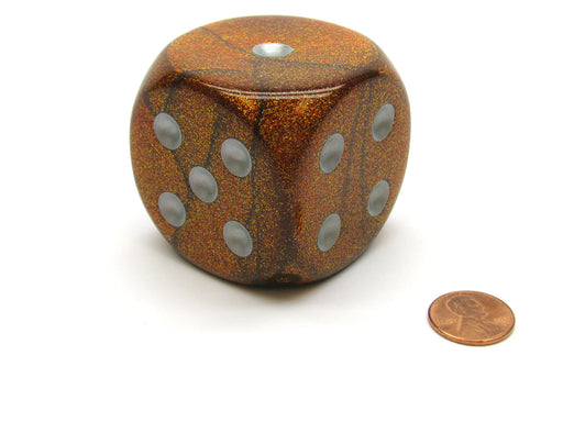 Glitter 50mm Huge Large D6 Chessex Dice, 1 Piece - Gold with Silver Pips
