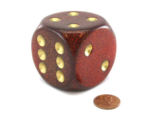 Glitter 50mm Huge Large D6 Chessex Dice, 1 Piece - Ruby with Gold Pips