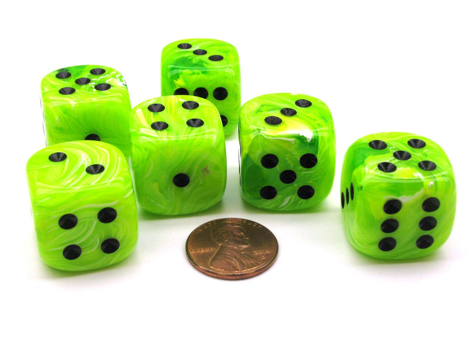 Vortex 20mm Big D6 Chessex Dice, 6 Pieces - Bright Green with Black Pips