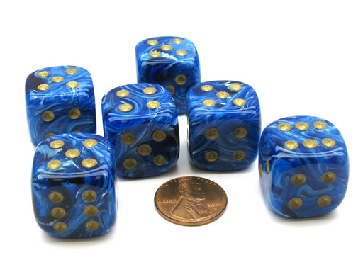 Vortex 20mm Big D6 Chessex Dice, 6 Pieces - Blue with Gold Pips