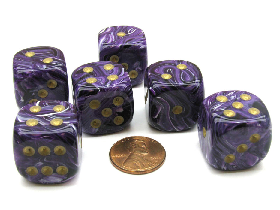 Vortex 20mm Big D6 Chessex Dice, 6 Pieces - Purple with Gold Pips