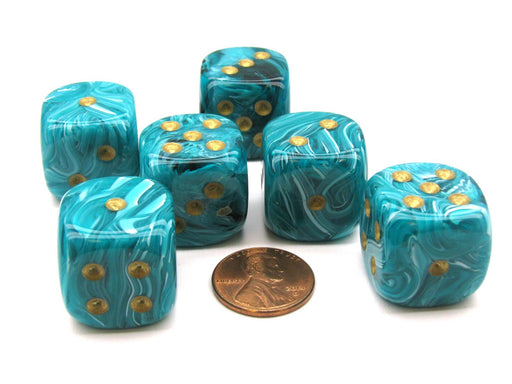 Vortex 20mm Big D6 Chessex Dice, 6 Pieces - Teal with Gold Pips