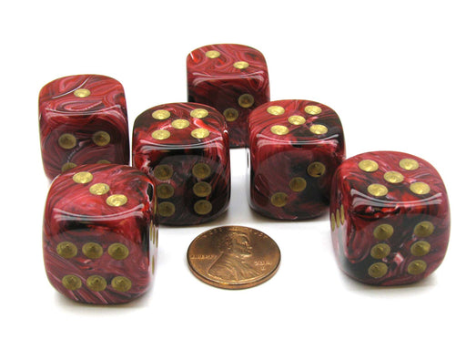 Vortex 20mm Big D6 Chessex Dice, 6 Pieces - Burgundy with Gold Pips