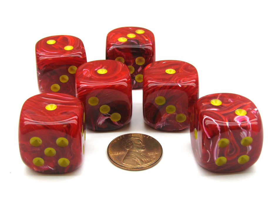 Vortex 20mm Big D6 Chessex Dice, 6 Pieces - Red with Yellow Pips