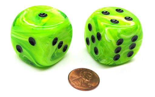 Vortex 30mm Large D6 Chessex Dice, 2 Pieces - Bright Green with Black Pips