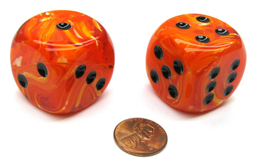 Vortex 30mm Large D6 Chessex Dice, 2 Pieces - Orange with Black Pips